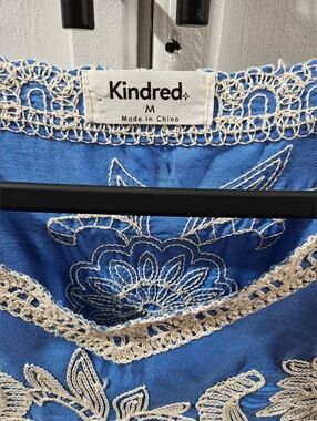 Kindred Blue Embroidered Crochet Trim Top